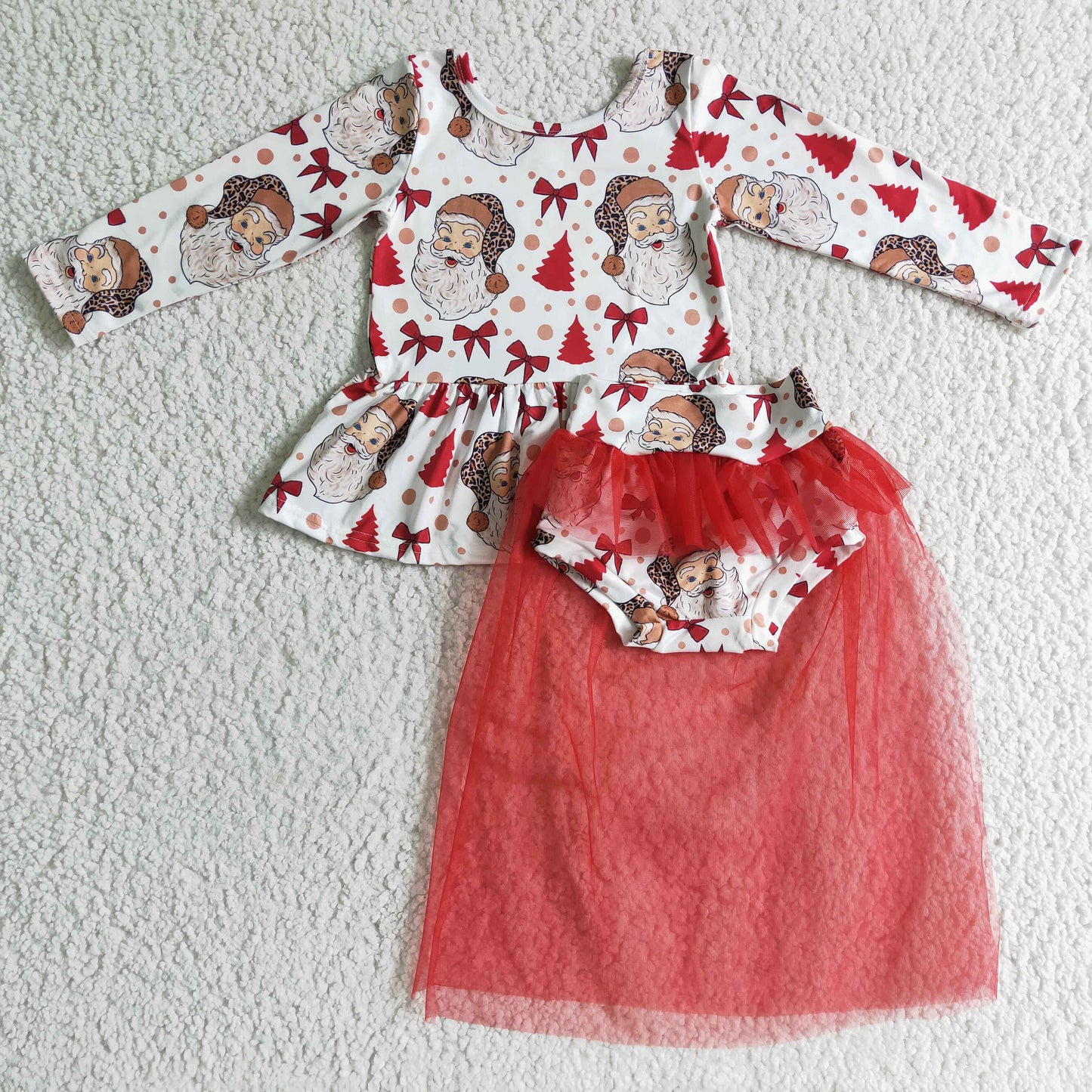 baby girls long sleeve Santa Claus Christmas tulle outfit