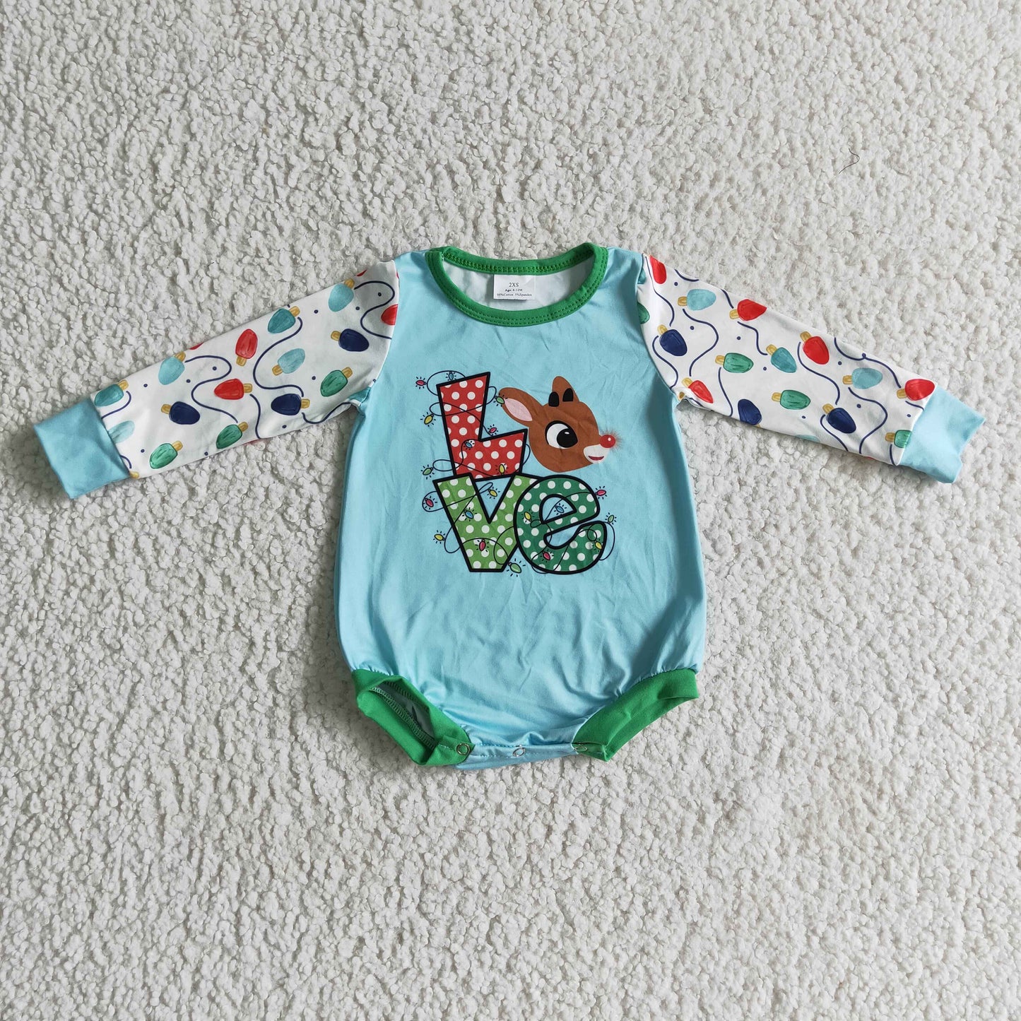 love print reindeer Christmas romper