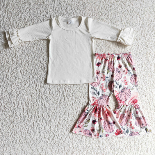 girls white top floral pumpkin outfit