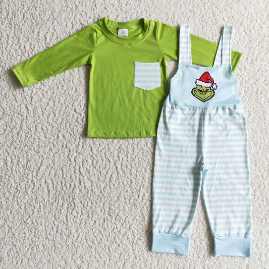 Baby girls long sleeve green top suspender pants Christmas outfit