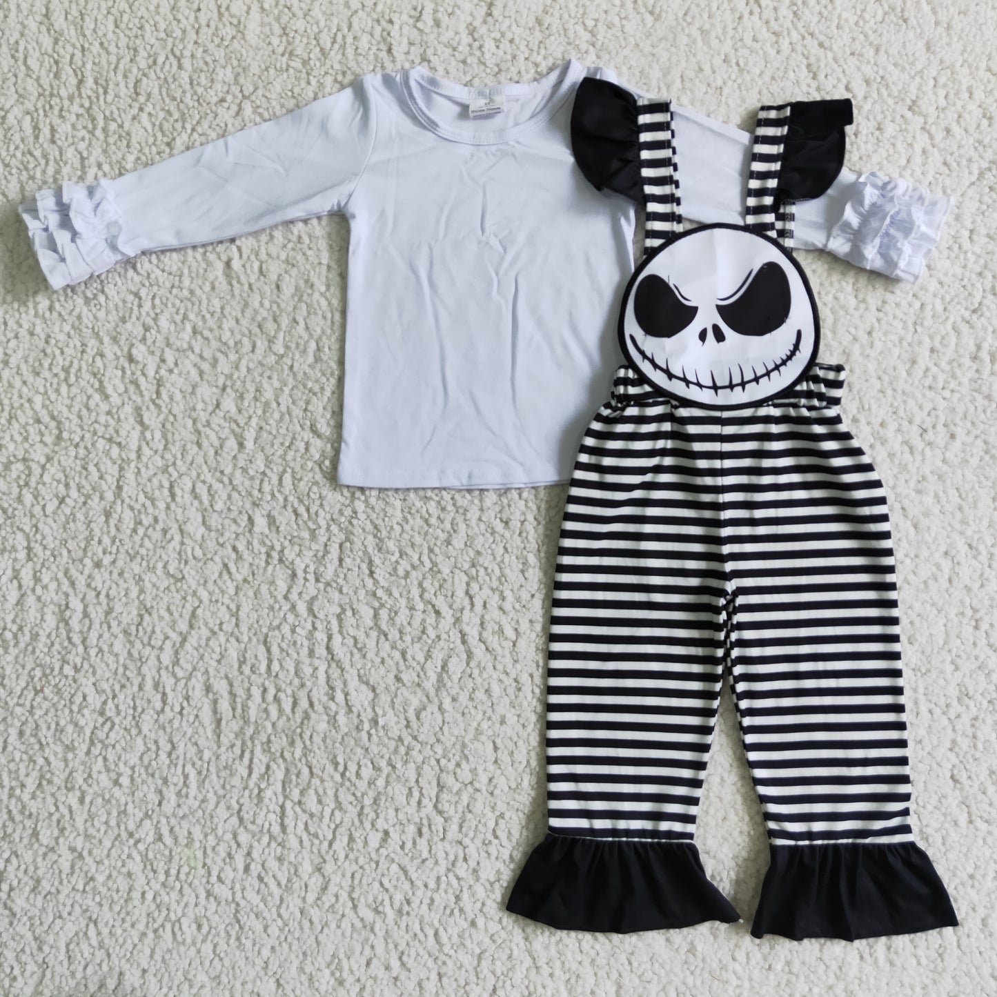 Baby girls long sleeve white top Halloween suspender pants outfit