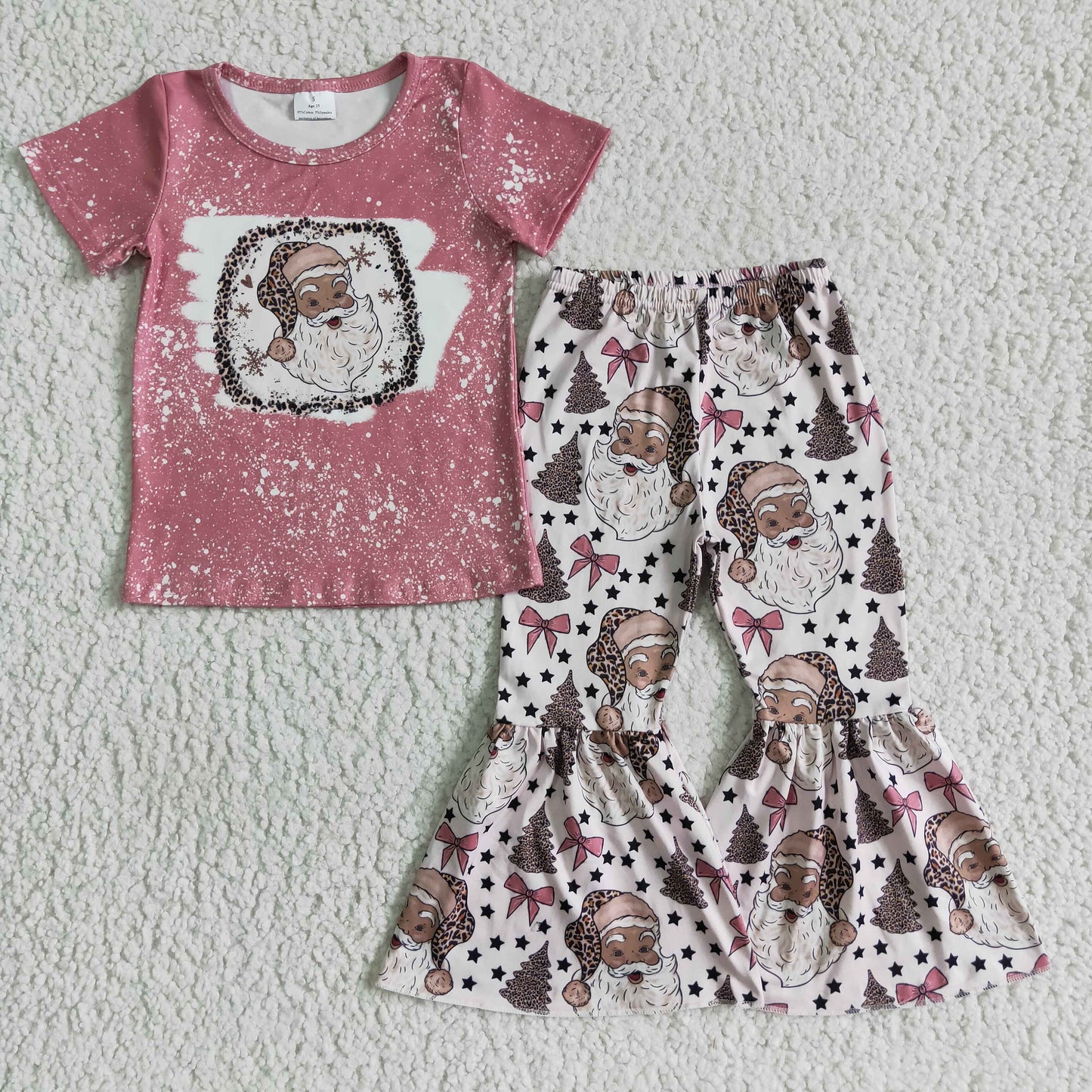 girls santa claus top leopard tree pants outfit