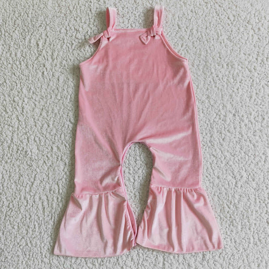 girls solid pink velvet overall suspender pants