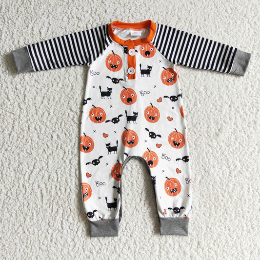 boy long sleeve Halloween pumpkin romper