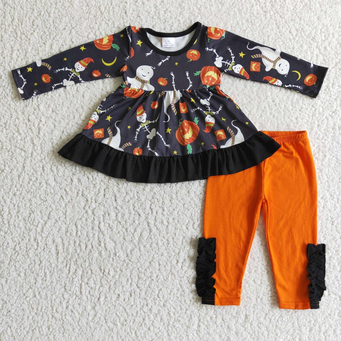 girls long sleeve halloween ghost pumpkin outfit