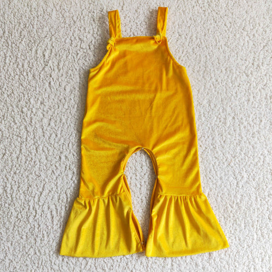 girls solid golden velvet suspender pants