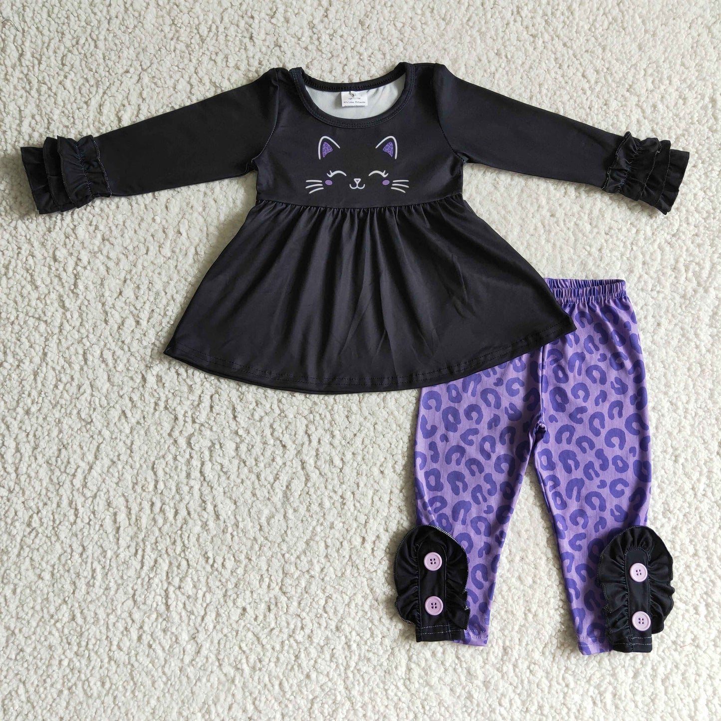 girls cat tunic top leopard pants outfit