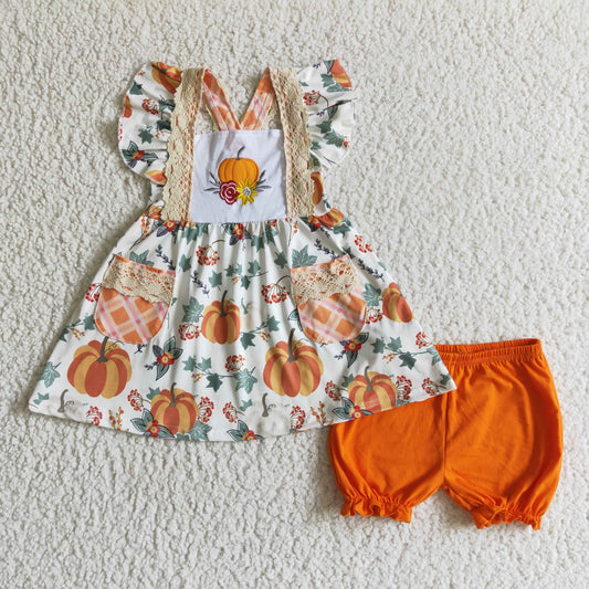 baby girls embroidery pumpkin outfit