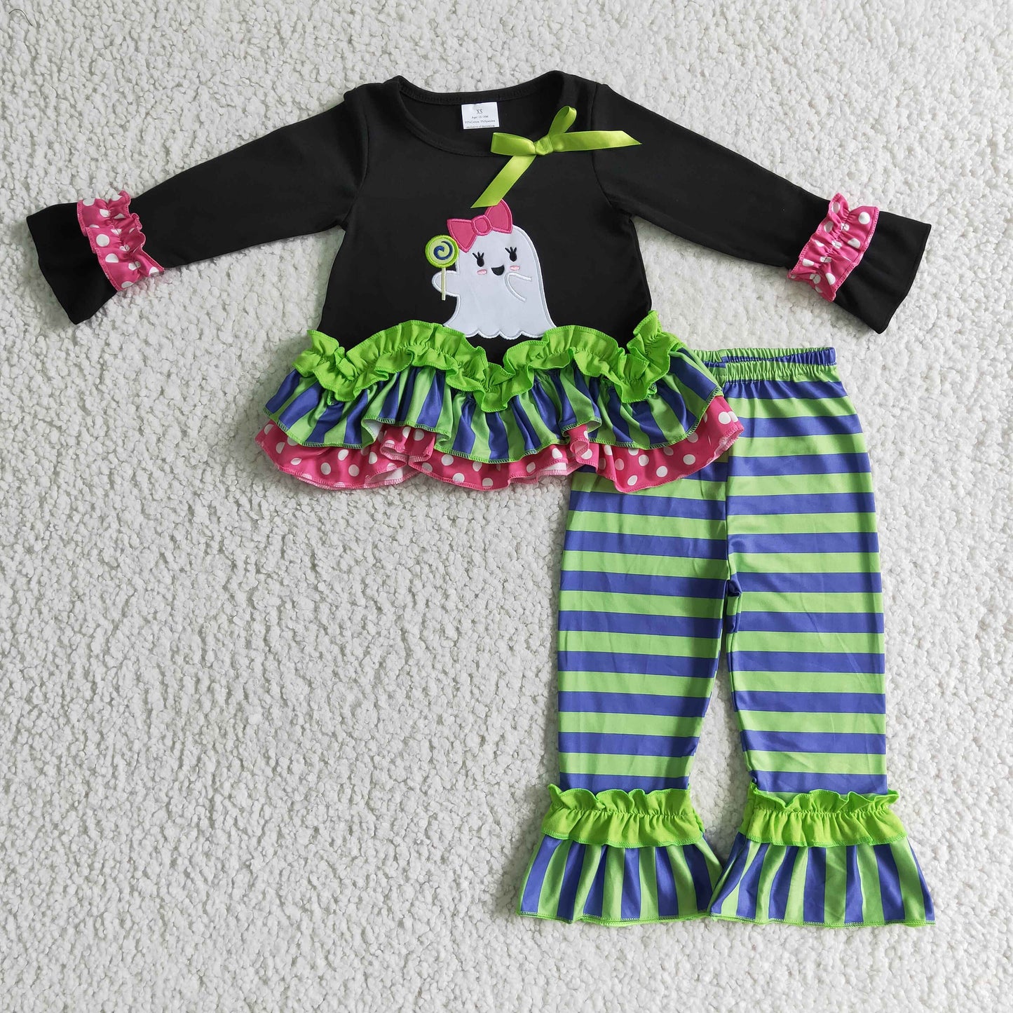 girls ghost tunic top stripes pants Halloween outfit