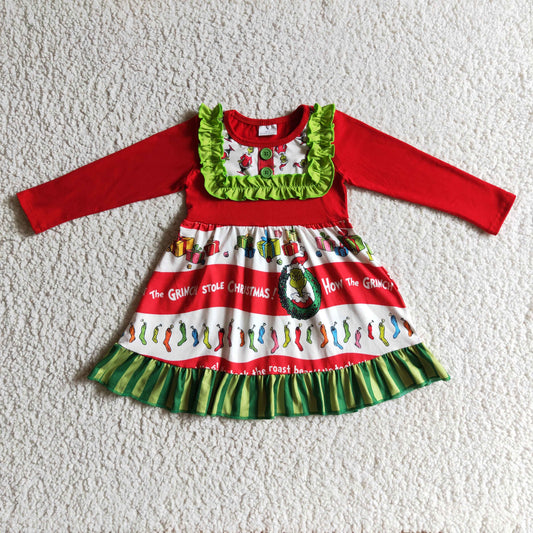 baby girls long sleeve green print Christmas dress