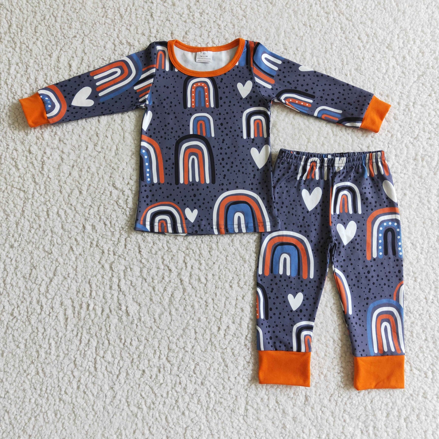 boy long sleeve rainbow heart print pajama set