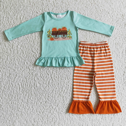 Girls pumpkin truck long sleeve outfit