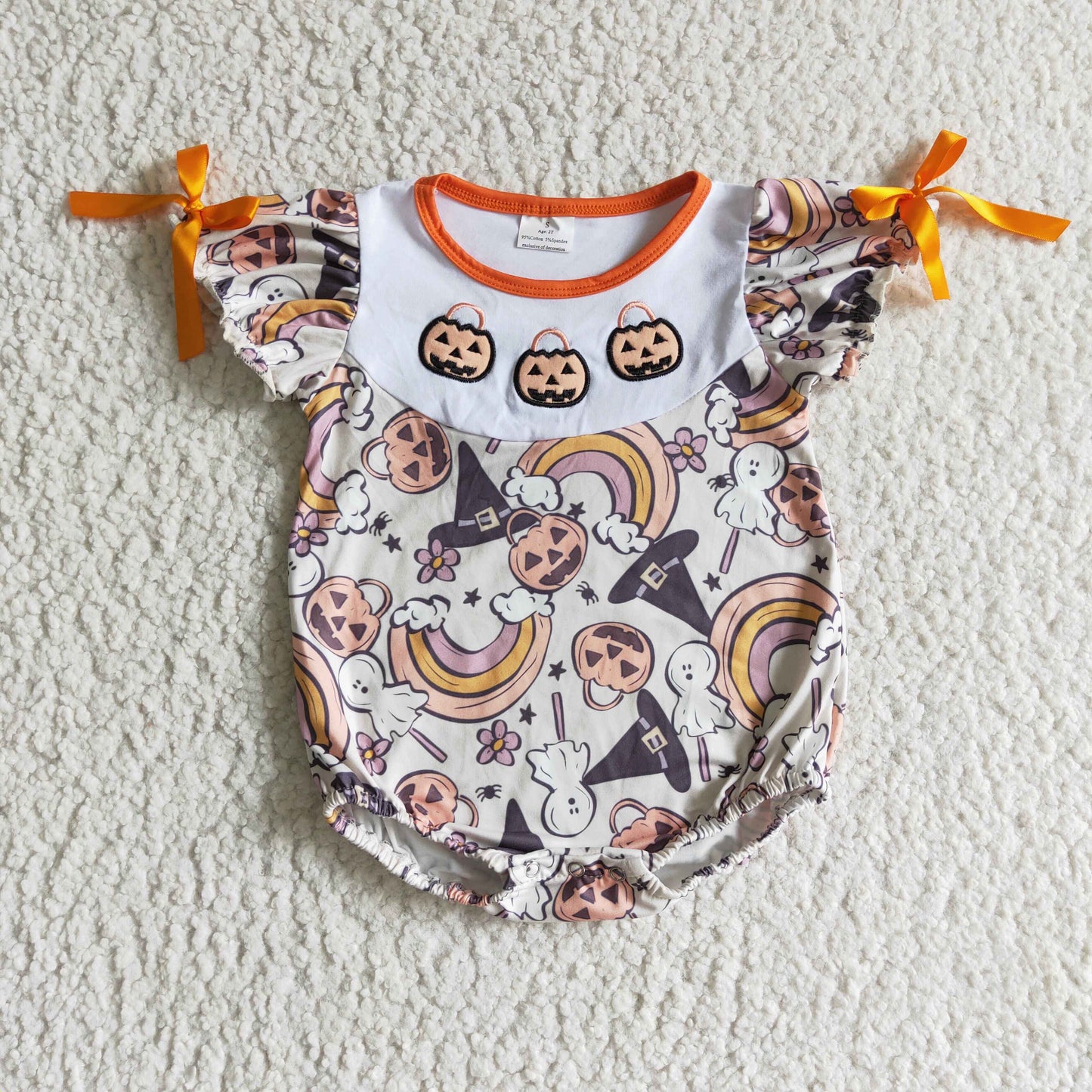 girls rainbow pumpkin Halloween romper