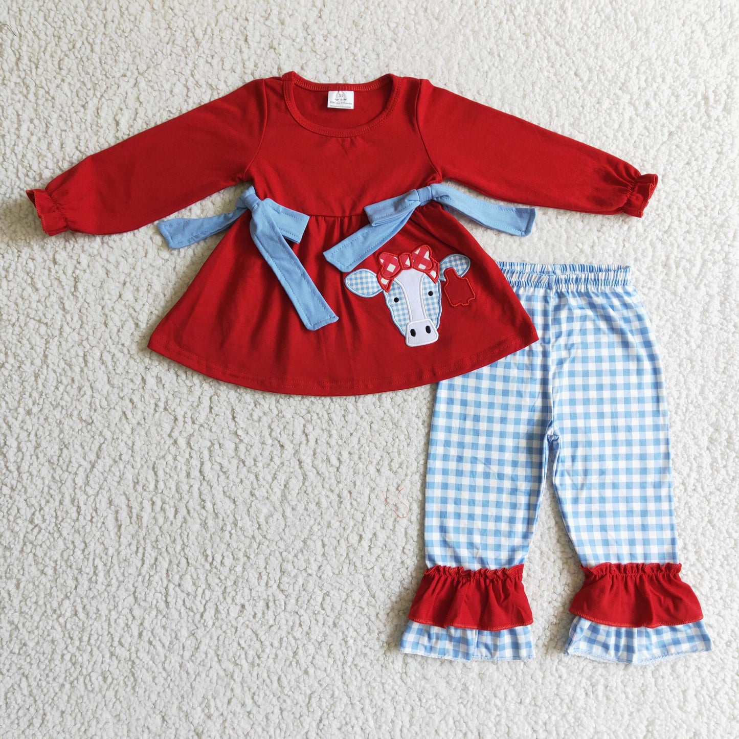 kids red long sleeve cow tunic top pants Christmas outfit