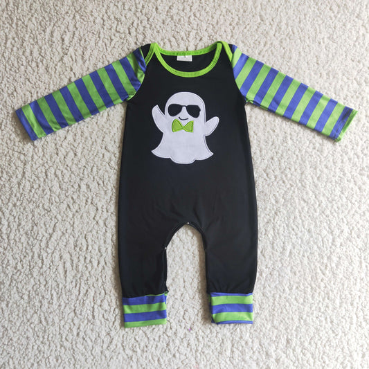 boy long sleeve stripe design ghost Halloween romper