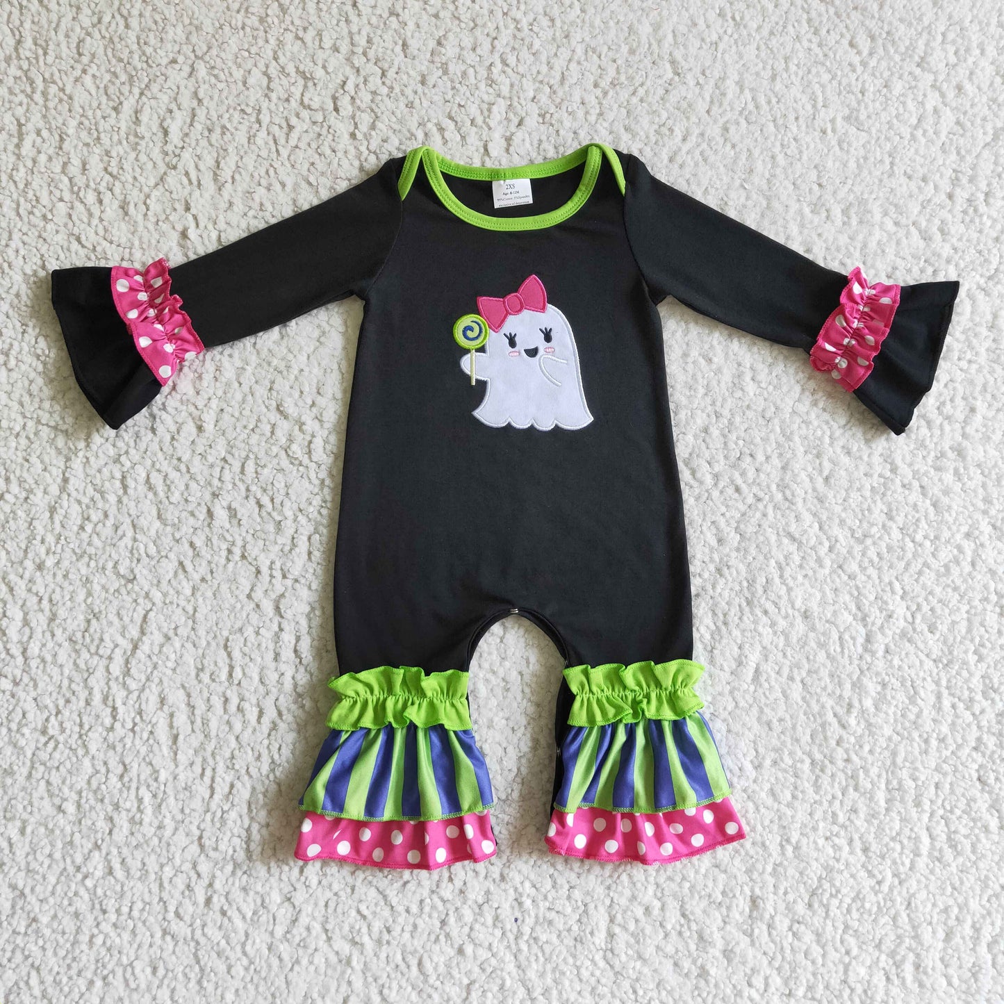 baby girls long sleeve stripe design ghost Halloween romper