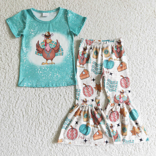 girls short sleeve turkey top bell pants outfit