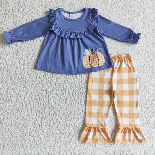 girls long sleeve tunic top yellow plaid pants pumpkin outfit