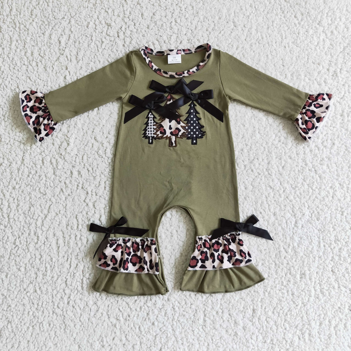 girls leopard Christmas tree romper