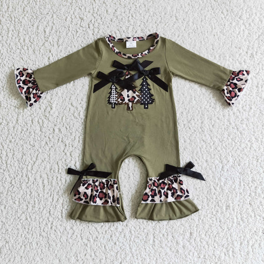 girls leopard Christmas tree romper