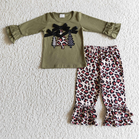 girls leopard Christmas tree outfit