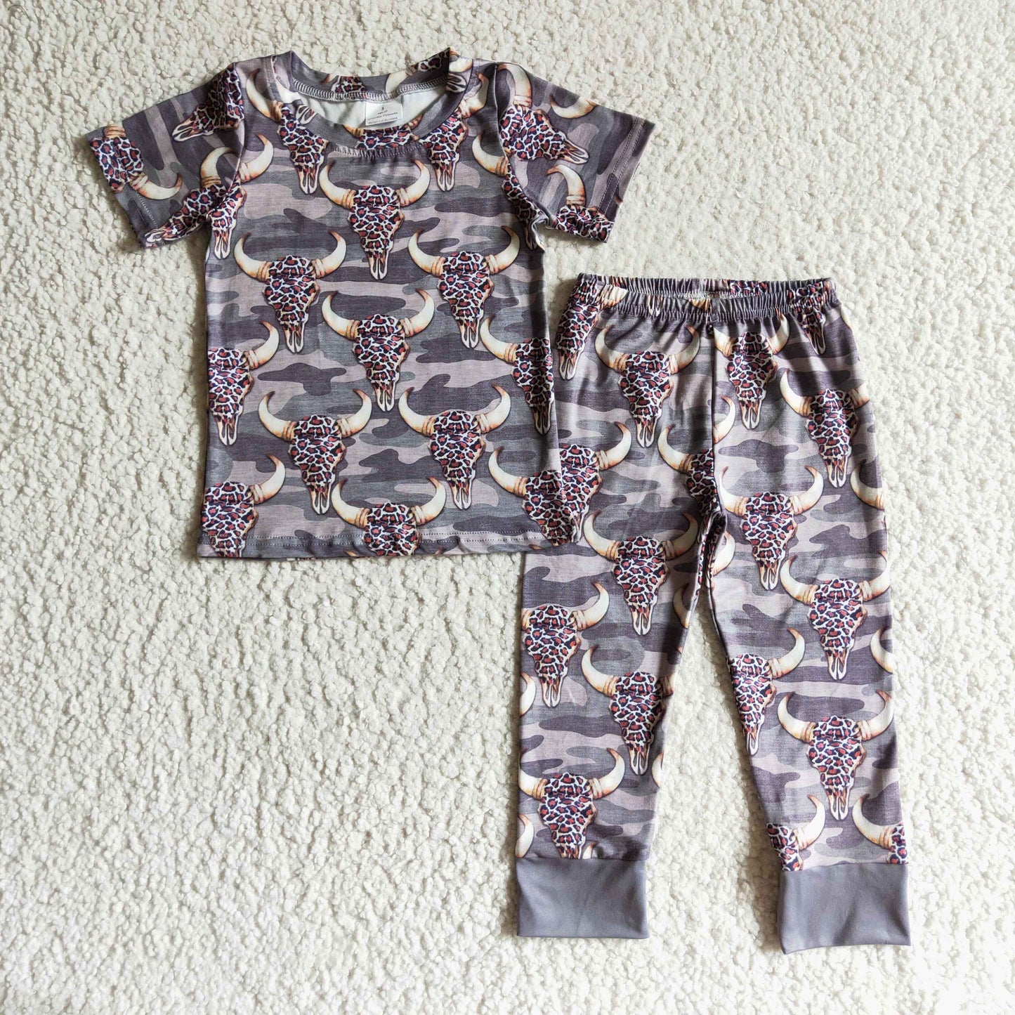 Boy  camo cow print short sleeve pajama set