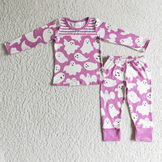 girls long sleeve pink ghost pajama set