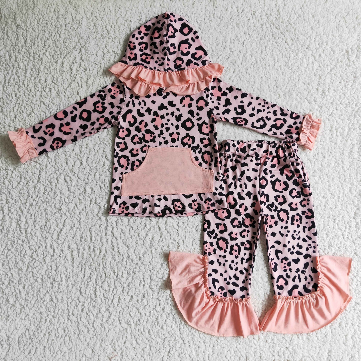 pink leopard hoodie set