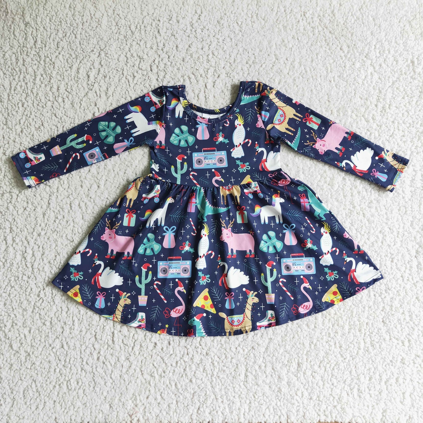 baby girls long sleeve Christmas dinosaur dress