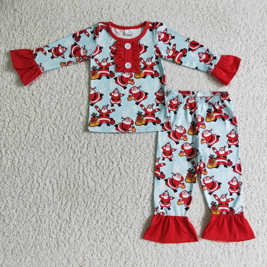 girl long sleeve santa claus Christmas pajama set