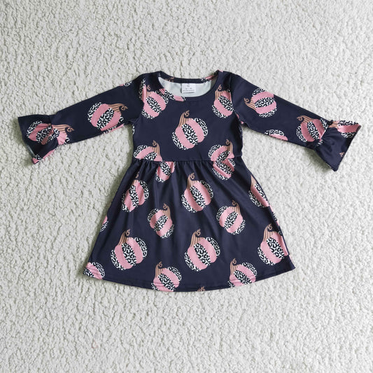 baby girls long sleeve leopard pumpkin dress