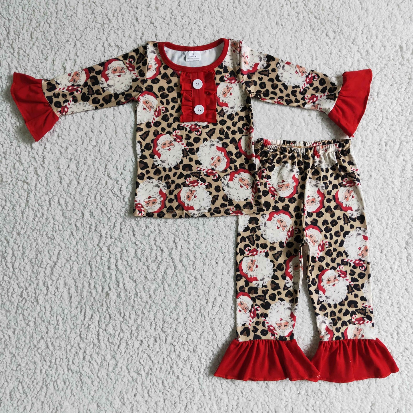 baby girls leopard Santa Claus pajama set