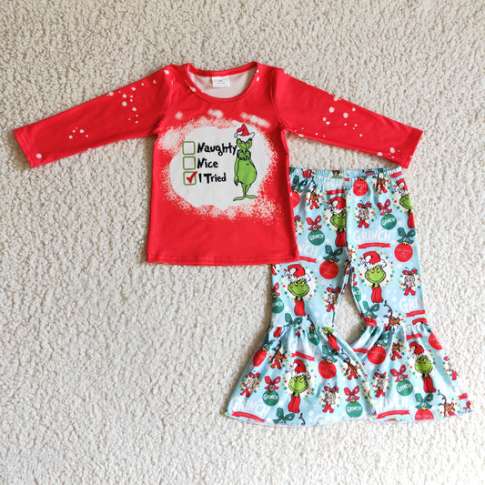 baby girls green Christmas bell pants outfit