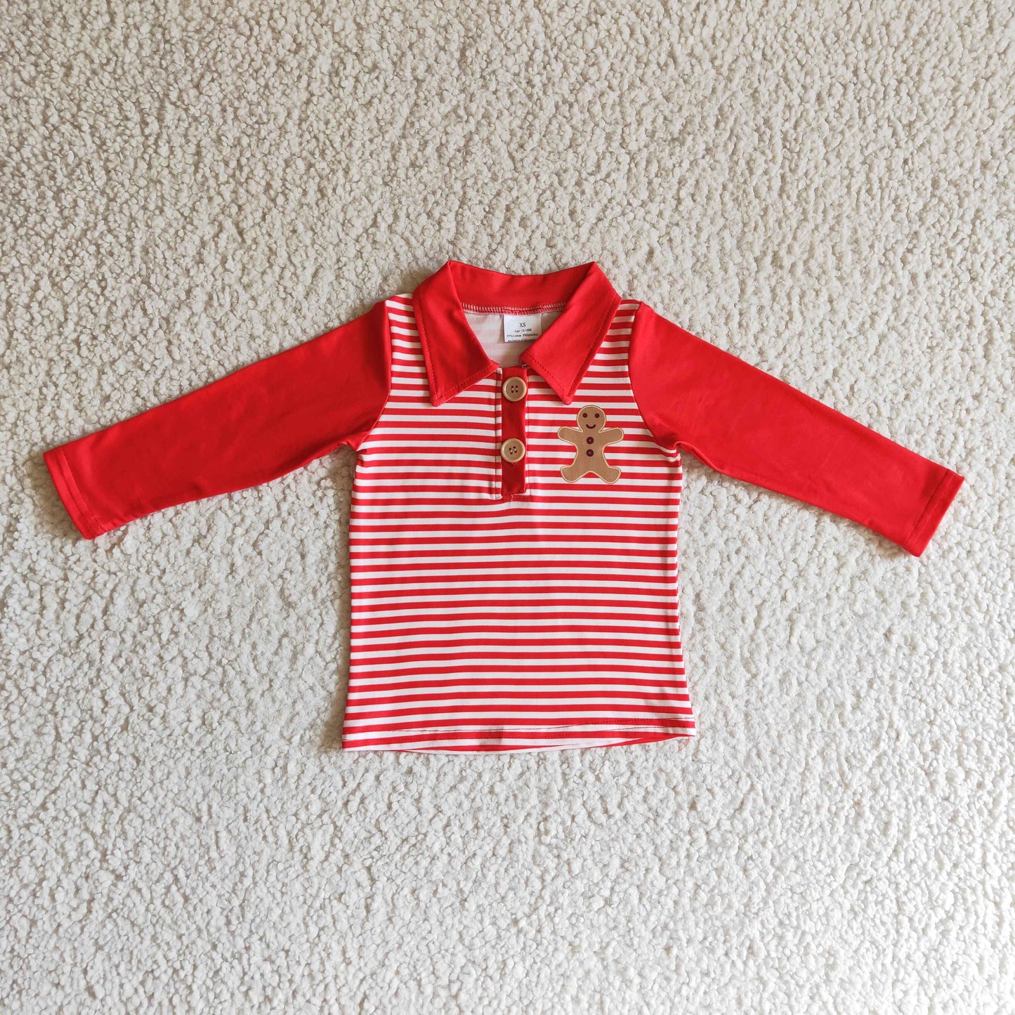 boy long sleeve Christmas gingerbread polo shirt