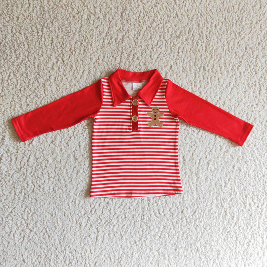 boy long sleeve Christmas gingerbread polo shirt