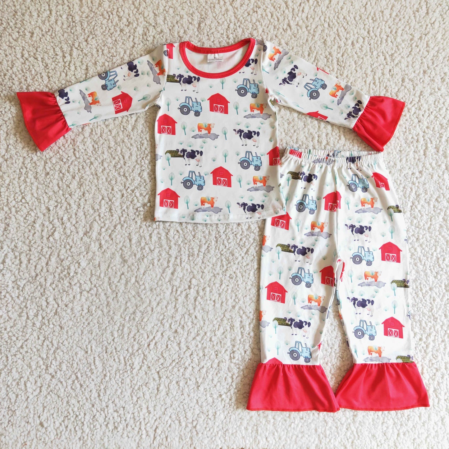 girl long sleeve cow pajama set