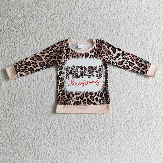 merry Christmas leopard print long sleeve top
