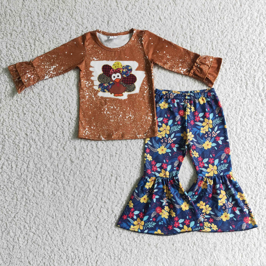 girls long sleeve turkey top floral pants outfit