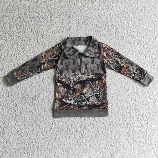 boy long sleeve camo reindeer hunting pullover top