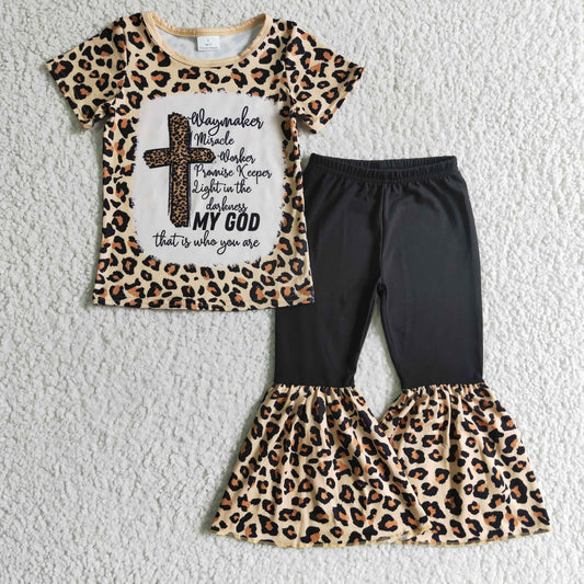 baby girls cross print leopard top black pants outfit