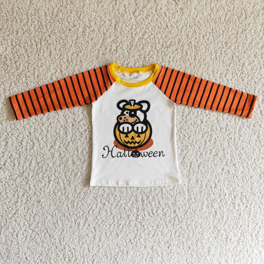 boy long sleeve cartoon Halloween pumpkin top