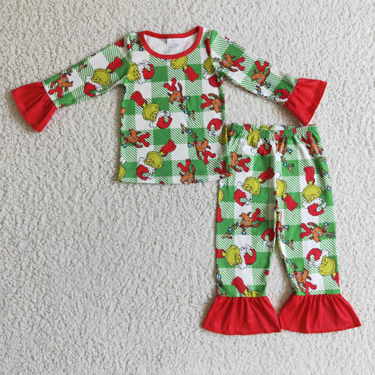 girl Green Christmas pajama set