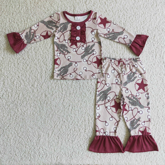 girl cactus print long sleeve pajama set