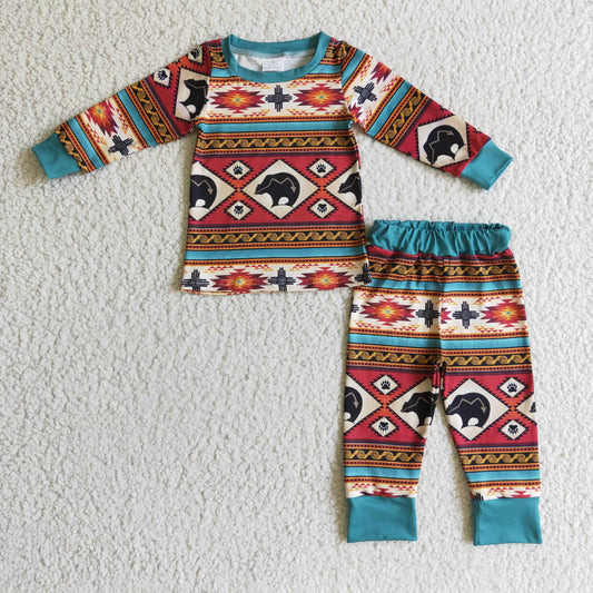 baby boy western print 2pcs pajama set