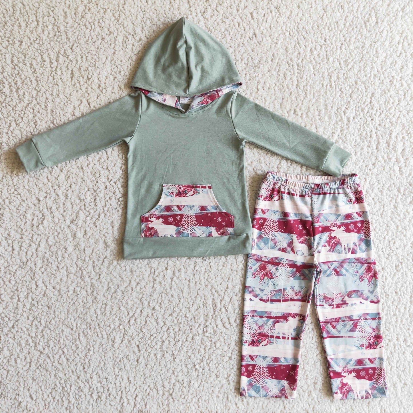 boy long sleeve reindeer hoodie set