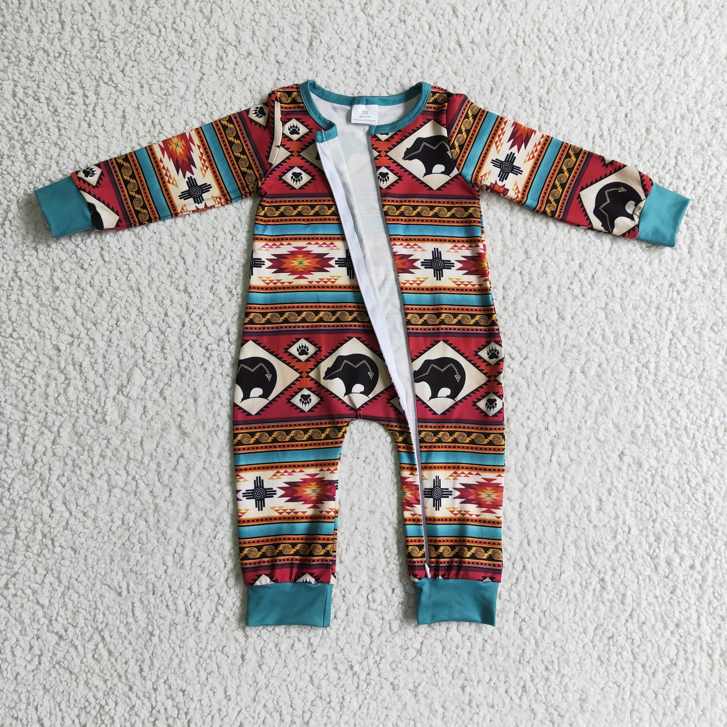 boy long sleeve western zip romper