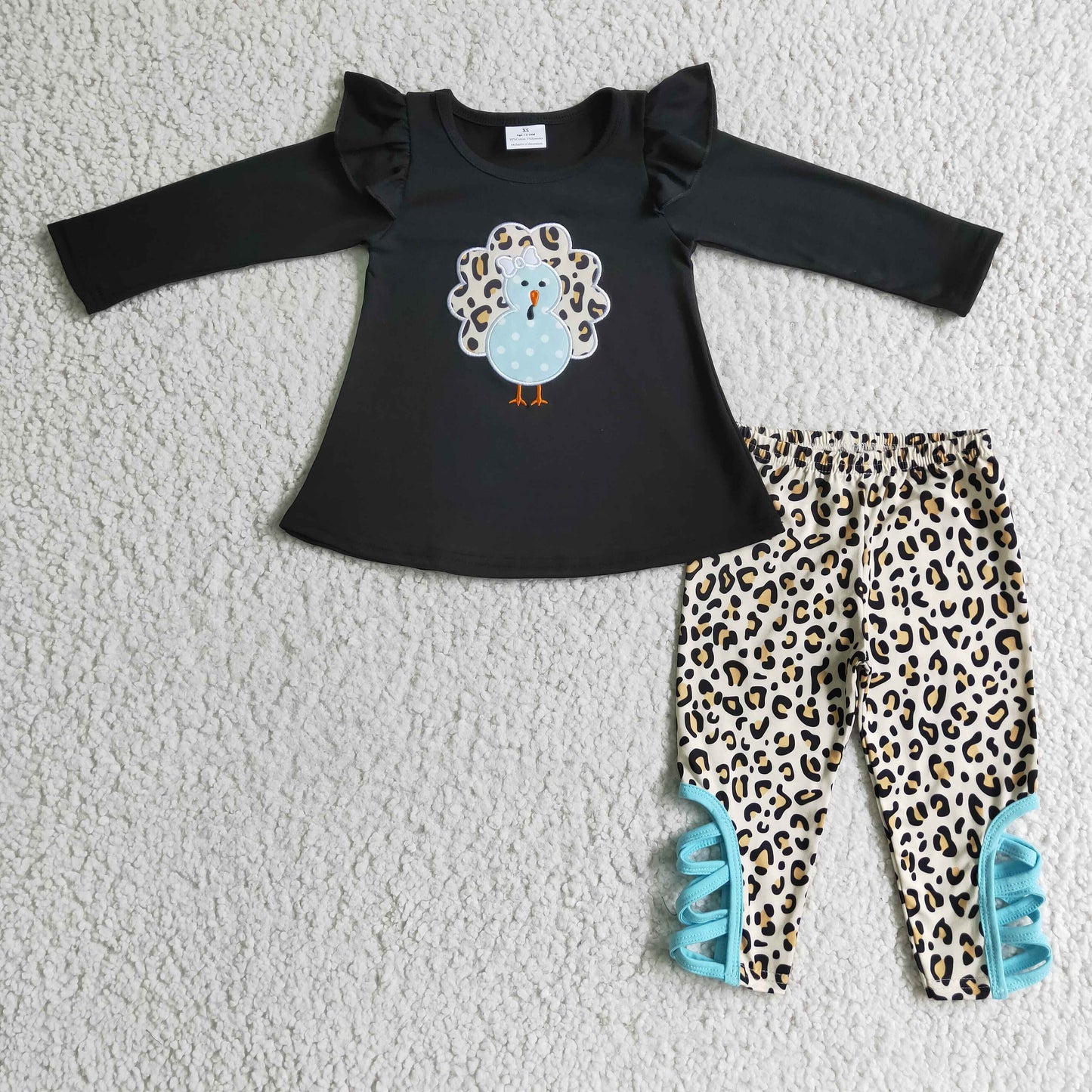 girls navy Turkey top leopard pants outfit