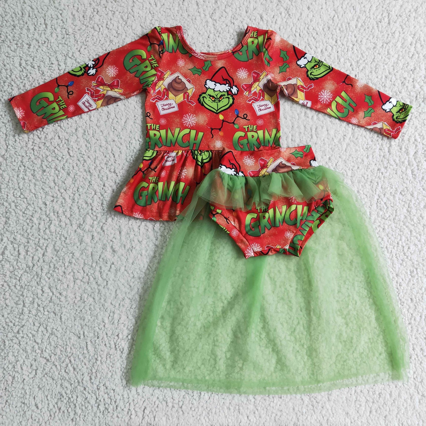 baby girls long sleeve Christmas tulle outfit