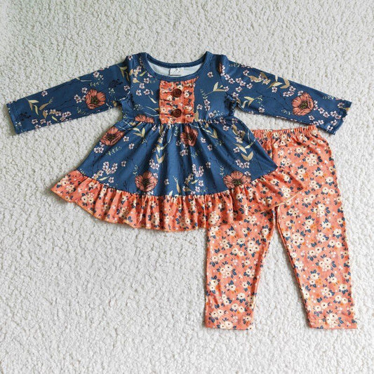 baby girl long sleeve floral tunic top long pants outfit ,6 B4-22