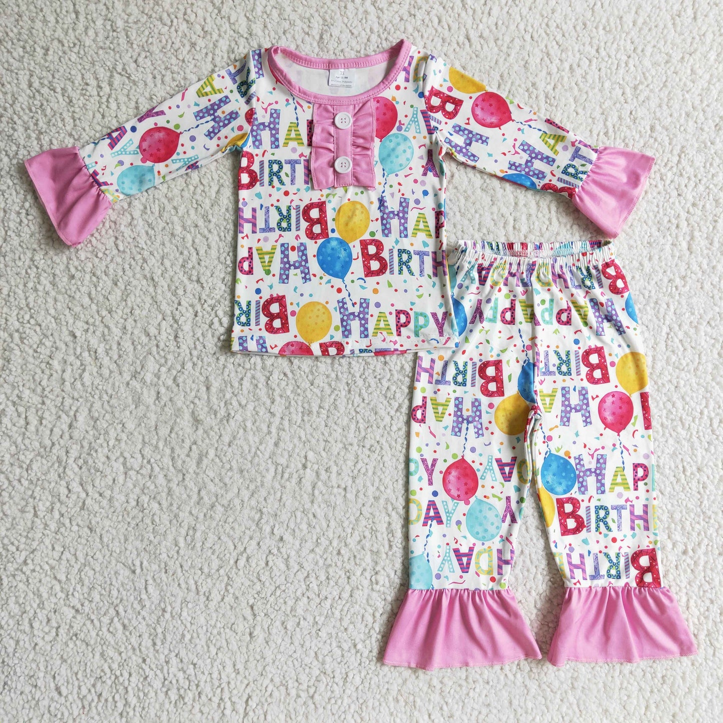 girls birthday party print  pajama set